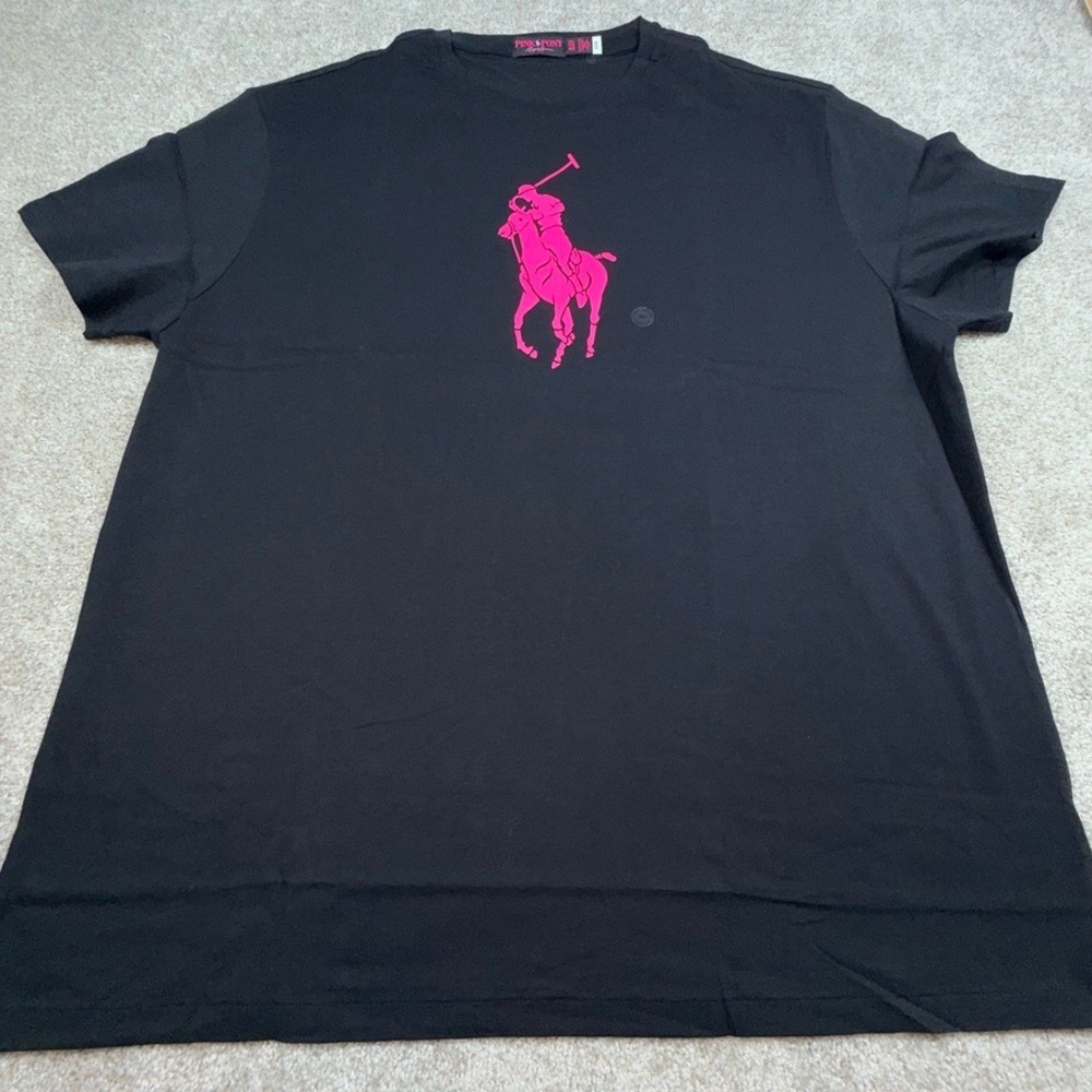 Polo Ralph Lauren Pink Pony Walk Black T-Shirt XXL Big Logo Cotton Tee